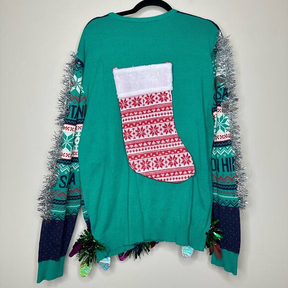 Ugly Christmas Sweater Buddy the Elf LIGHTS UP Tinsel Xmas Party Winner Size XL - Picture 3 of 5